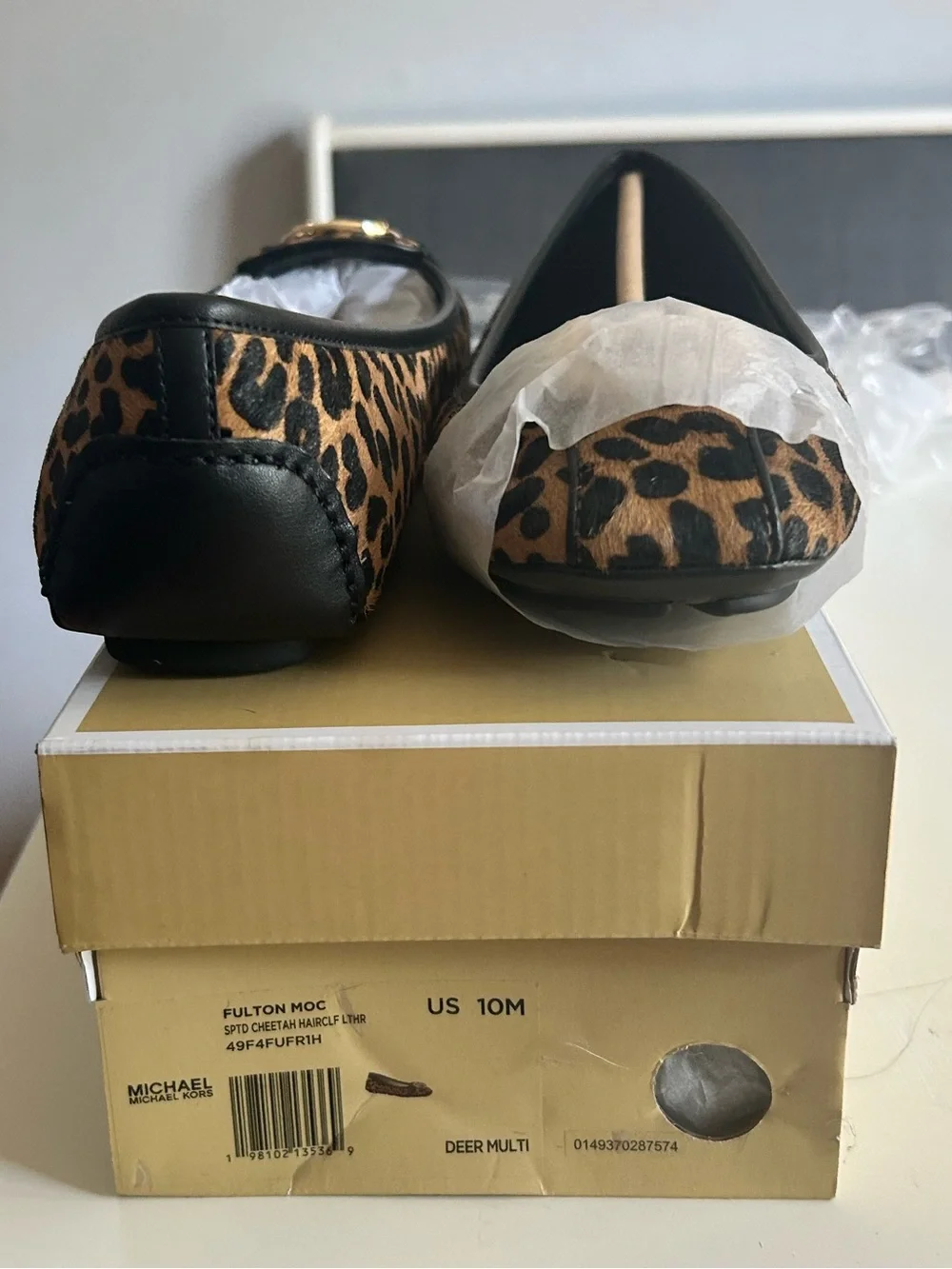 Michael Kors Leopard-Print Logo Ballet Flats in Black and Brown NEW IN BOX SZ 10